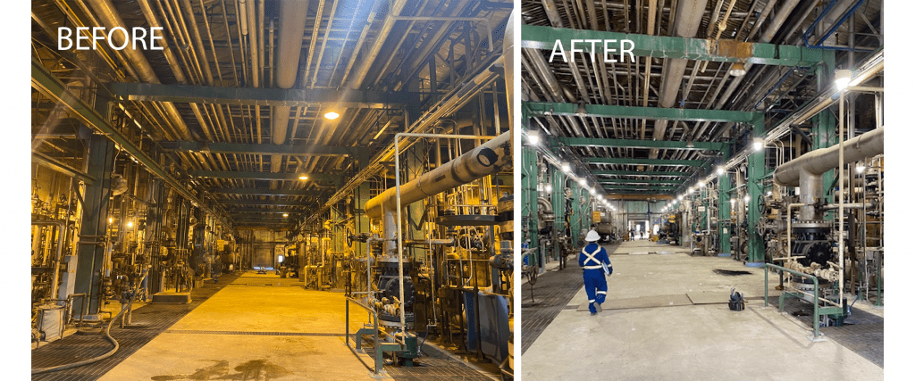 Before & After image of the McMahon Hazardous Site with impressive results using Hazlux by ABB. 