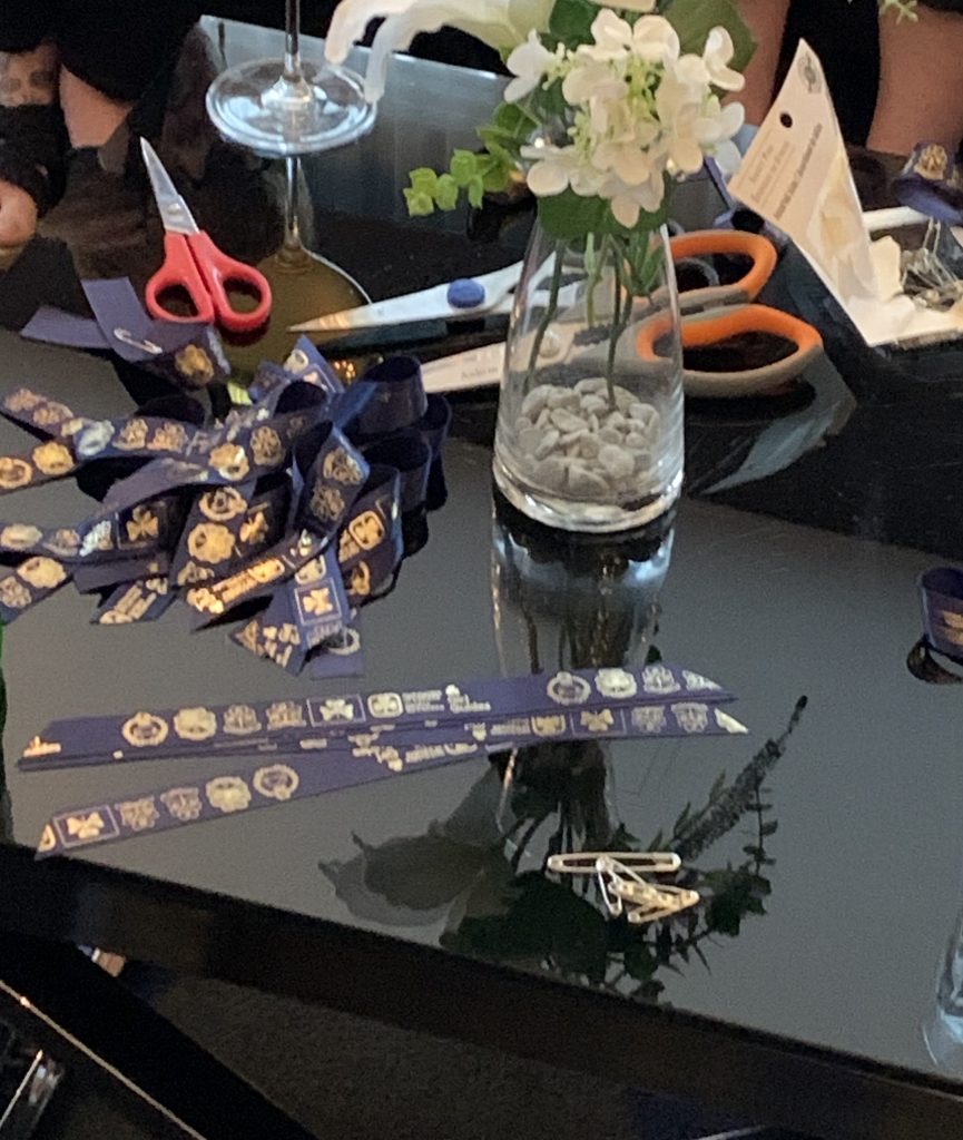 table with scissors and ribbons for Girl Guides